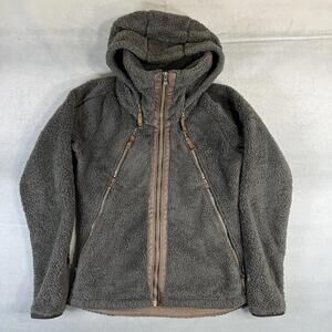 Kuhl Flight Jacket Women’s Small Gray Brown Full Zip Sherpa Pile Hooded Fluffy